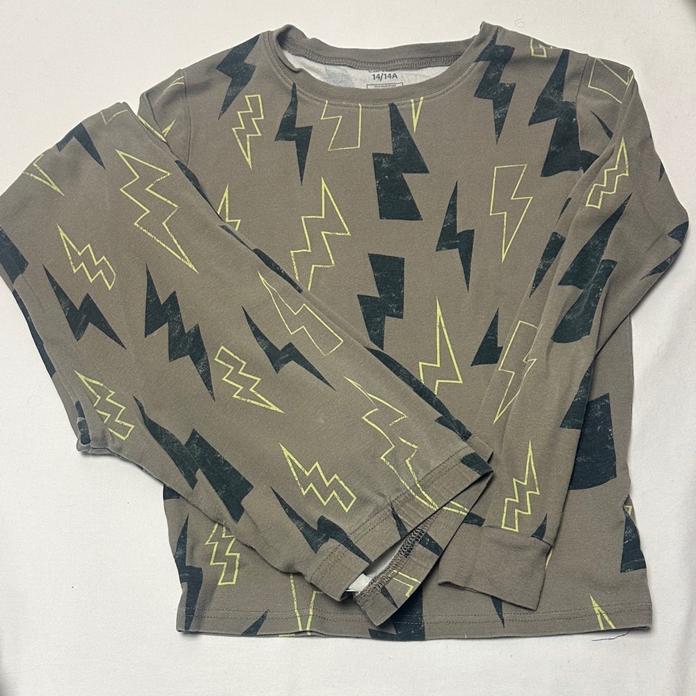 Carter's Olive Long Sleeve Pajama Set with Black & Neon Yellow Lightning Bolts
